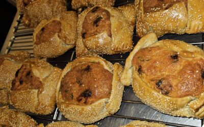 Flaounes for sale at church on Palm Sunday